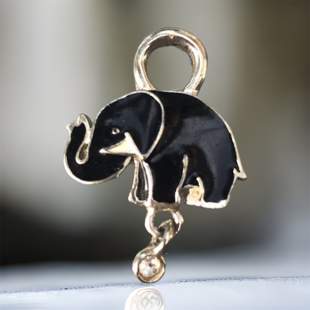 Vintage 90s Enamel Elephant Charm w/1 Sparkly dangle Stone
